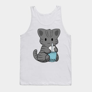 Black Stripped Cat Bubble Tea Tank Top